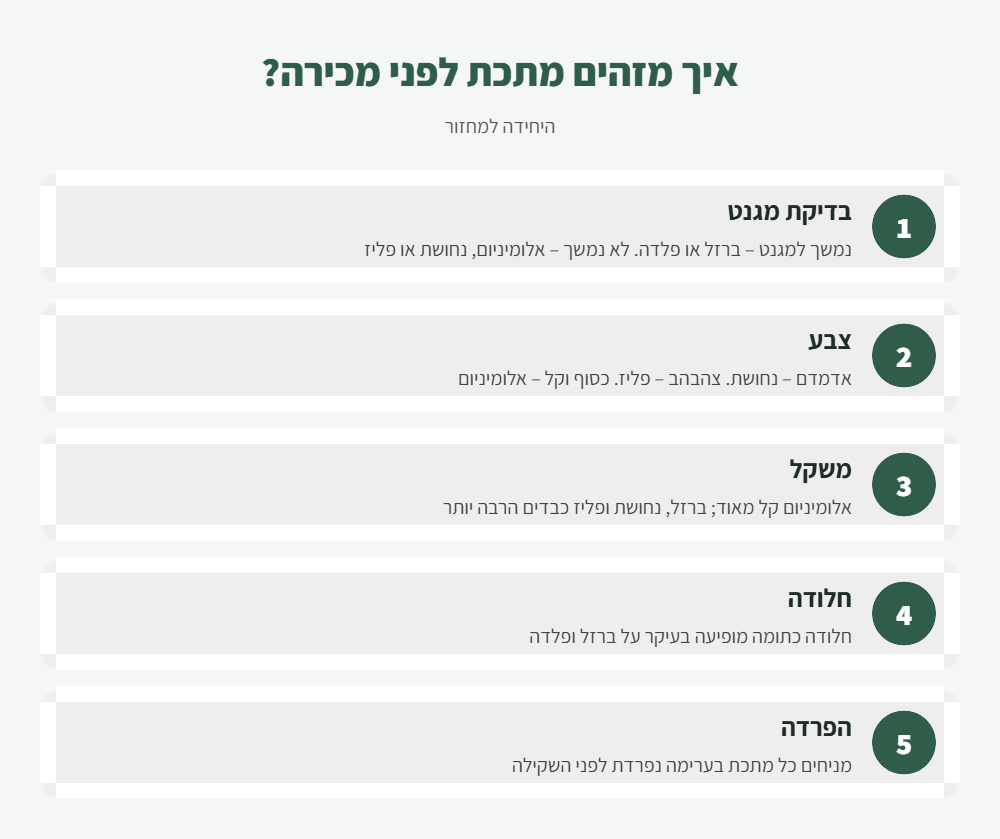 אינפוגרפיקה: 5 דרכים לזהות ולהפריד מתכות לפני מכירה